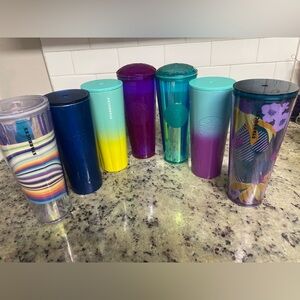Lot of 7 Starbucks Tumbler cups rainbow metal plastic Target exclusive collector